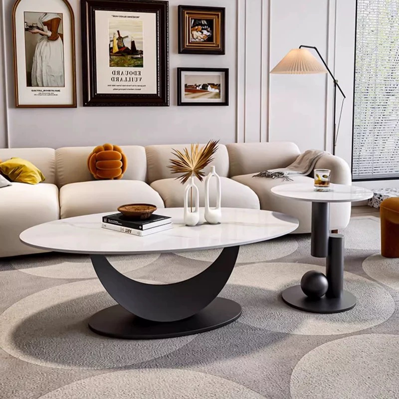 Light Luxury Oval Rock Slab Coffee Table